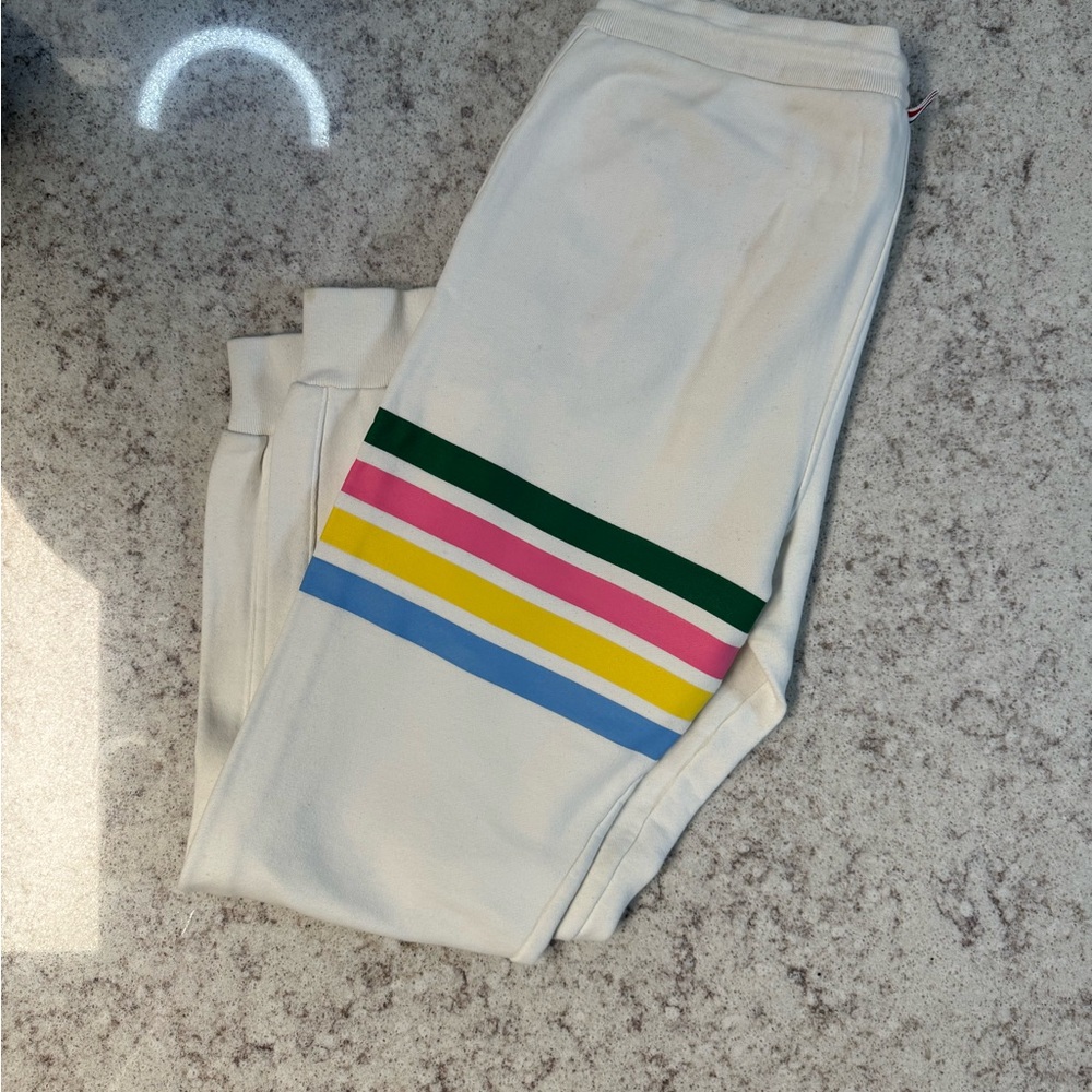 THOM BROWNE Rainbow-striped Tapered Cotton Jogging Bottoms